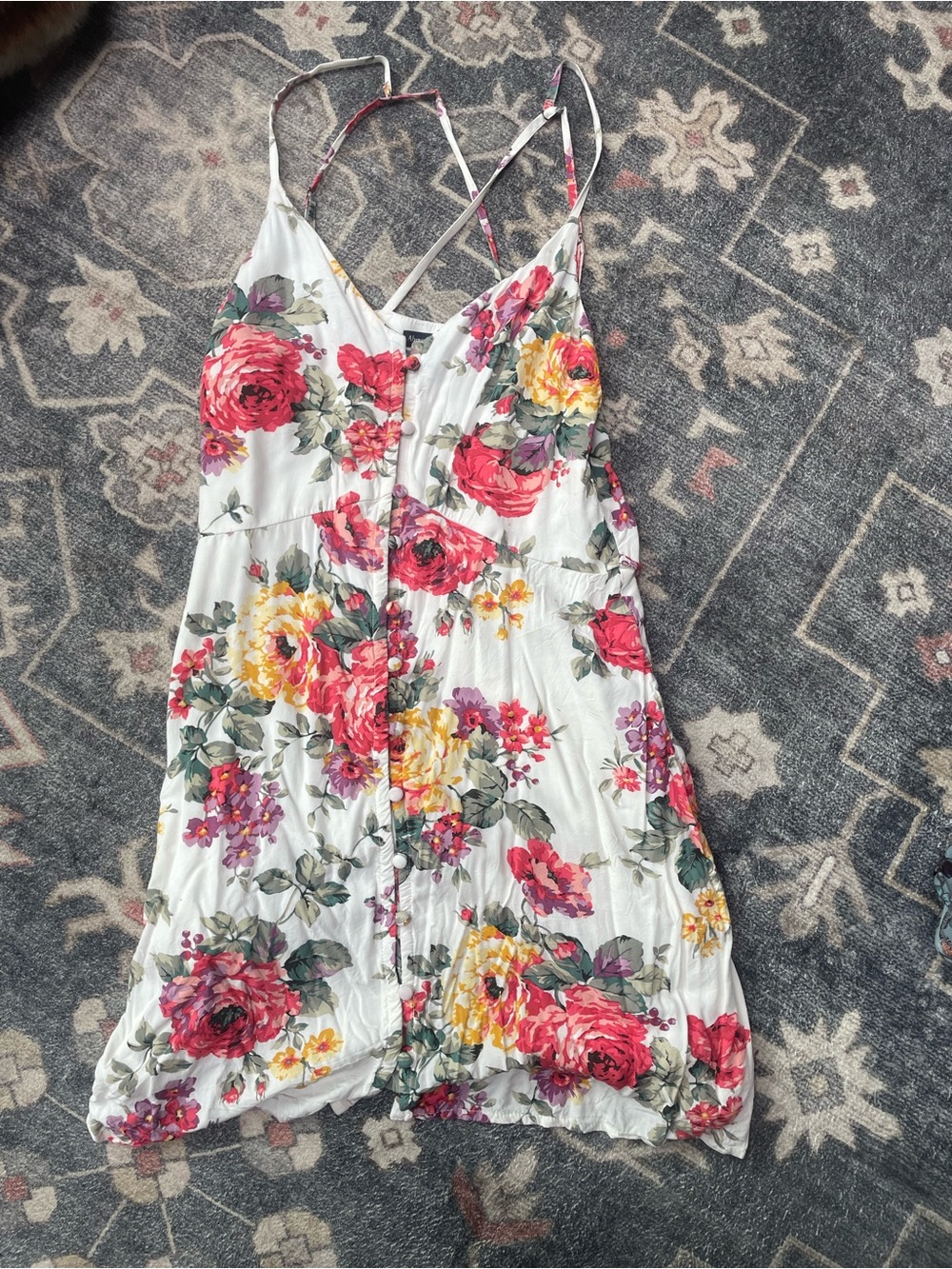 Abercrombie & Fitch White Floral Button-Front Dress with Red & Yellow Blooms